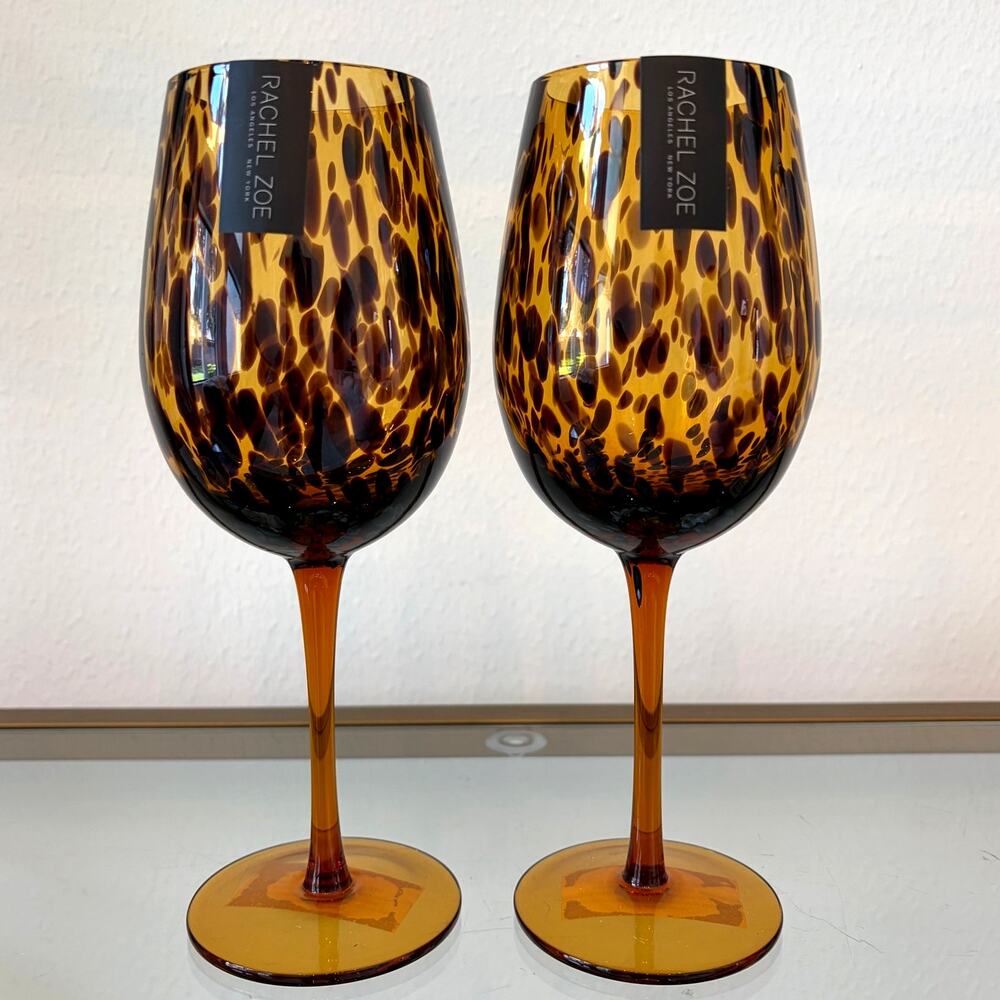 Rachel Zoe Tortoiseshell Wine Glass Set of 2 Chic Barware NEW